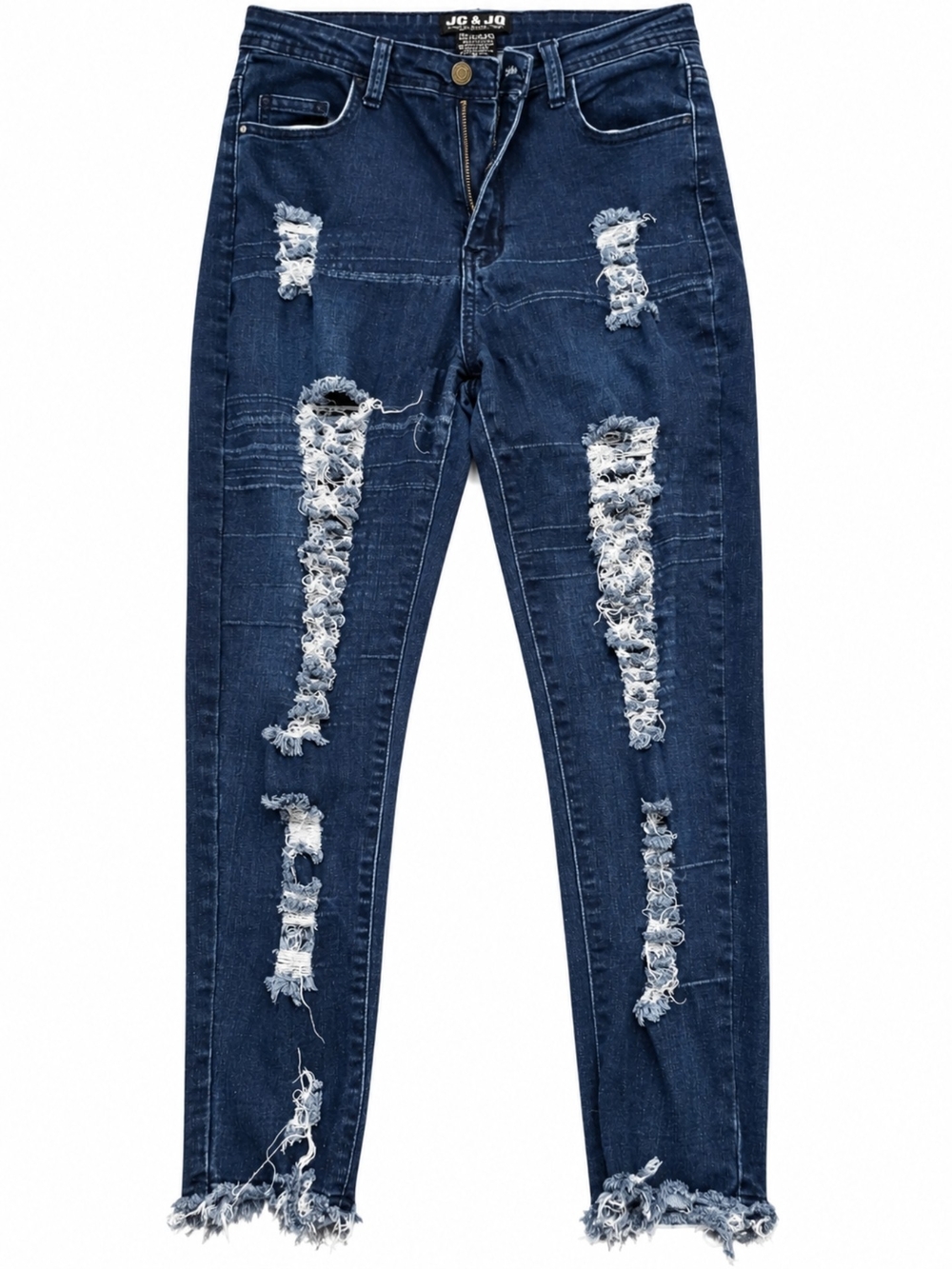 JC & JQ Women’s XL Distressed Skinny Jeans Dark Wash Ripped Moto Raw Hem Stretch